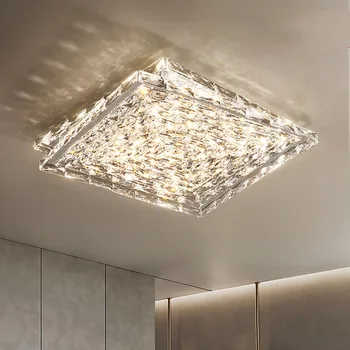  Işık lüks yatak odası tavan lambası basit modern kare oturma odası kristal lamba balkon fuaye yaratıcı kişilik odası lambaları