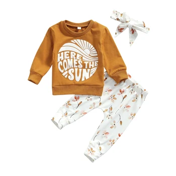  İlkbahar Sonbahar 2021 Nıtuyy Resmi Bebek Kız 3 Adet Sonbahar Giysileri, Uzun Kollu Ekip Boyun Kazak + Pantolon + saç bandı seti