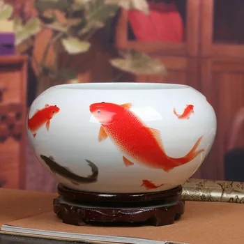  Jingdezhen seramik Fencai sığ su tankı Ev Mobilya sazan şekil modern dekoratif el sanatları süsler toptan
