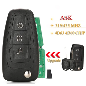  jingyuqin 3 Düğmeler Modifiye Çevirme Uzaktan Araba Anahtarı 315 / 433MHz ASK ID60 Ford Kuga İçin C-Max Odak Fiesta Mondeo Galaxy HU101 FO21