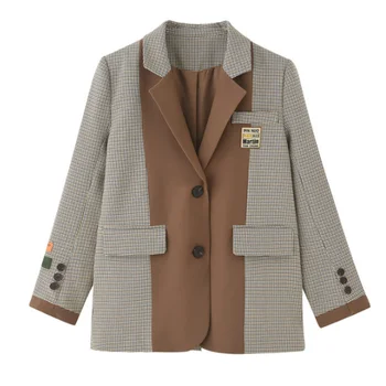  Kadın Blazer Ceket Vintage Çentikli Yaka Cep 2022 Moda Kadın Casual Chic Ceketler Tops