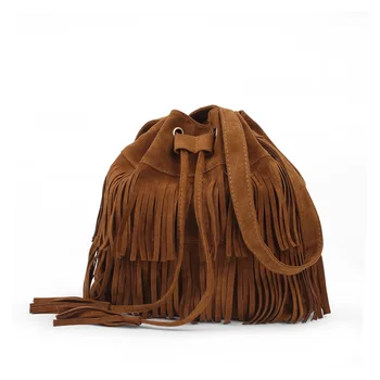  Kadın Mat Deri omuz çantaları Yüksek Kaliteli Lüks Marka Püskül Kova Çanta Moda kadın postacı çantası Vintage Çanta