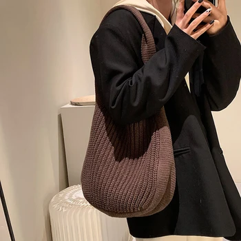  Kadın omuz çantaları Büyük Kapasiteli Tığ Hobo Çanta Moda Yeni Örgü Çanta Kadın alışveriş çantası İçi Boş Dokuma Tote Çanta