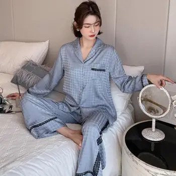  Kadın Pijama Takım Ekose Gecelik Pijama Rayon Uyku Seti Pijama Gevşek Ev Giyim 2 ADET Kıyafeti Rahat İç Çamaşırı Üst ve Pantolon