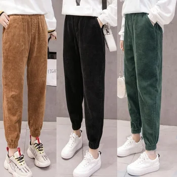  Kadın Yeni Sonbahar ve Kış Kadife Pantolon, Kadın Havuç Pantolon, Kore Gevşek Rahat Pantolon, Kadife harem pantolon