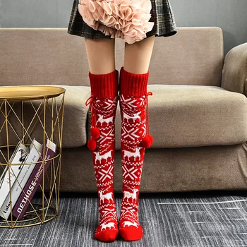  Kadın Örme Çorap Yüksek Diz Üzerinde Çorap Bayan Güzel Sıcak Rahat Kalın Uzun Çorap Kış Noel Çorap Noel Hediyeleri
