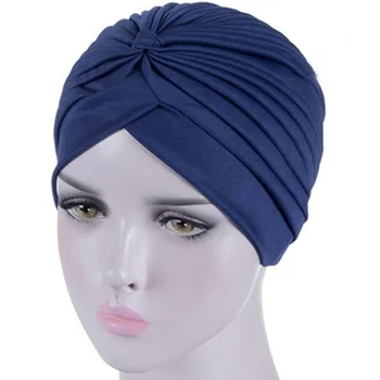  Kadın Şapka Pilili Türban Şapkalar Headwrap Kaput Kapakları Saç Bandanalar Düz Renk başörtüsü Hindistan Kapaklar