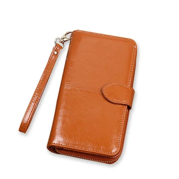  Kadınlar uzun PU deri cüzdan Vintage çanta çok fonksiyonlu cep telefonu debriyaj sikke kart tutucu 6Z