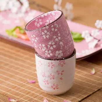  Kahve Kupa Seramik çay bardağı Japon Çömlek Bardak Eski su bardakları Kupalar Yaratıcı Kiraz Çiçekleri Teaware Kung Fu çay seti El Sanatları