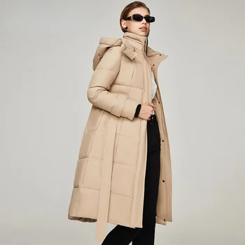  Kalın Aşağı Parka Kapüşonlu Kadın Aşağı Ceket 2021 Moda Uzun Düz Kış Ceket Zarif Cep Artı Uzun Sıcak Kalın Dış Giyim