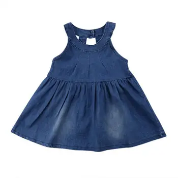  Kolsuz Bebek Kız Toddler Denim Elbise Casual Backless yaz giysileri Sundress Boyutu 2-6T