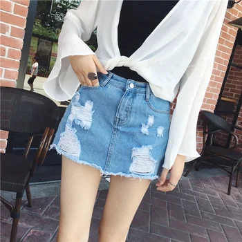  Kore Moda Mini Etek Kot Pantolon Kadın Dipleri Yaz Harajuku Kot Şort Kısa Mavi Delik kadın Kısa Etek 2021