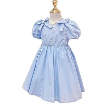  Küçük Kız Yaz Prenses Elbise Çocuklar Yay pamuklu elbiseler çocuk giyim 2-6 Yıl
