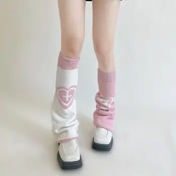  Kızlar Aşk Çapraz Tatlı Siyah Beyaz İki taraflı aşınma bacak ısıtıcısı Örme Bacak Örtüsü Çorap