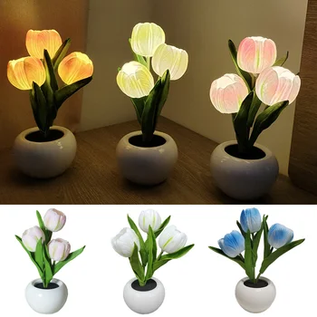  LED Lale Masa Lambası Başucu Atmosfer Gece Lambası Simülasyon Çiçek Odası Dekor masa ışığı Romantik Çiçek Hediye Cafe Ev Dekor