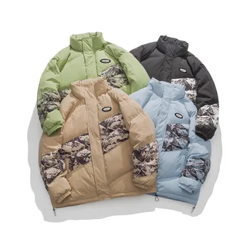  LUCLESAM erkek Kamuflaj Patchwork Kalın Ceketler Standı Yaka Yastıklı Ceket Kış Yeni Gevşek Casual Sıcak Giyim Büyük Boy