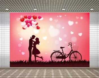  Lyavshı sevgililer Günü Zemin Düğün Photocall Vinil Aşk Kalp Sıcak Hava Balonu Bisiklet Fotoğraf Arka Plan Fotoğraf Stüdyosu için