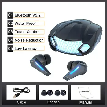  M5 Oyun Kulaklık kablosuz bluetooth uyumlu 5.2 Düşük Gecikme Kulak içi kulaklıklar Stereo Müzik Kulaklık Spor Su Geçirmez