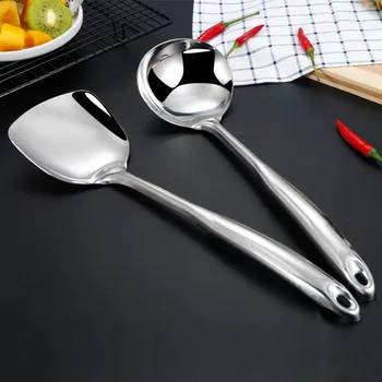  Manyetik olmayan 201 paslanmaz çelik spatula mutfak pişirme spatula kaşık mutfak eşyaları içi boş kolu kalınlaşmış spatula kaşık