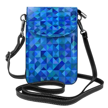  Mavi Geometri omuzdan askili çanta Soyut sanat Baskı Estetik Deri Streetwear Kadın Çanta Kadın Moda Çanta