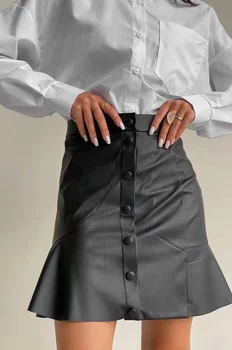  Mini Etekler Seksi Suni Deri Moda Yaz Tutu Kısa mini etek Kahverengi Siyah Bej Kadın a-lineWomen Giyim 2021 Moda