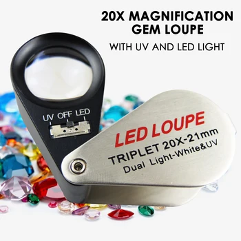  Mini Kuyumcu Büyüteç 20X Büyüteç + LED ve UV ışık 21mm lens Cep boyutunda Büyüteç