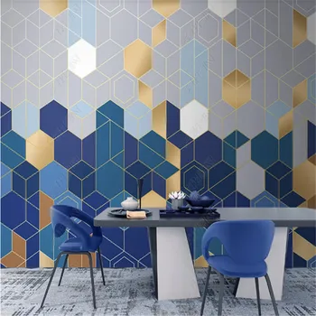  Minimalist ışık lüks duvar kağıdı oturma odası için geometrik çizgiler Lapis Lazuli mavi TV arka plan duvar kağıtları ev dekor duvar