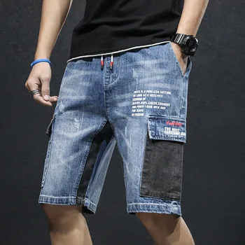  Moda 2022 Kot Şort erkek Yaz kısa pantolon Patchwork Cep M-3XL Erkek Rahat Marka Öğrenci Retro Kot Tulum Şort