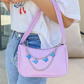  Moda Kadın PU Deri Küçük Omuz Koltukaltı Çanta Bayanlar Vintage Kelebek Zincir Saf Renk Fermuar Mini Hobos Çanta çanta