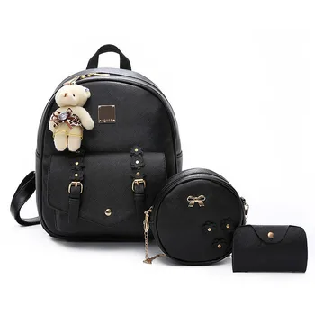  Moda kadın PU öğrenci moda çocuk anne sırt çantası cüzdan Satchel üç parçalı Set