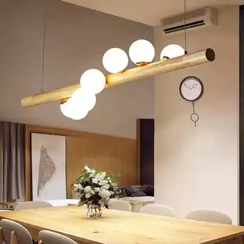  Modern tasarım İskandinav restoran oturma odası led avize cam küre ahşap avize bar uzun masa asılı tavan aydınlatma