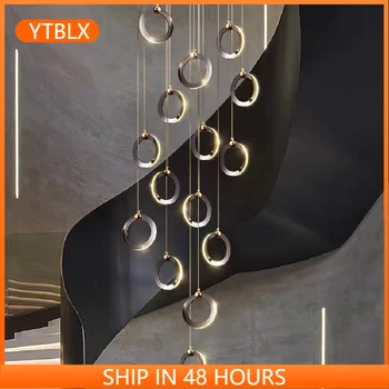 Modern Yüzük Alüminyum LED Avize Merdiven Lüks Kristal Yuvarlak Asılı Lambalar Minimalizm Kapalı Tavan Aydınlatma Armatürleri