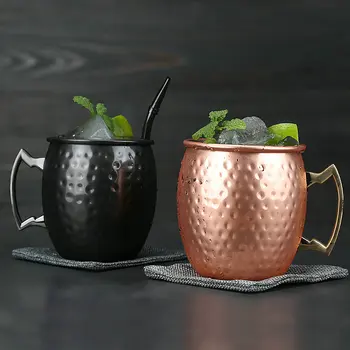  Moscow Mule Kupa Paslanmaz Çelik Çekiç Fincan kokteyl bardakları Yaratıcı Kahve Fincanı Bakır Kaplama bira kupası Bar Drinkware 4 adet / takım