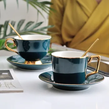  MT Yeşil seramik kahve bardak ve altlıklar yaratıcı öğleden sonra çay çiçek çayı seti bardak İskandinav basit ev çay fincanı hediyeler kupa