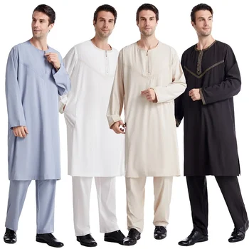  Müslüman Ramazan Elbise Arap Erkekler Jubba Thobe Kostümleri Katı Arapça Pakistan Suudi Arabistan Türkiye Abaya Erkek Ulusal İslami Giyim