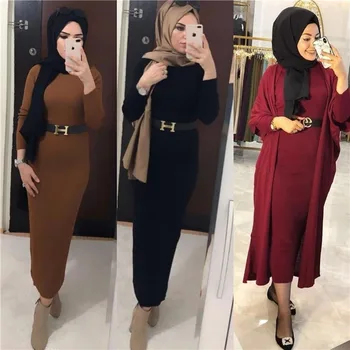  müslüman temel kazak elbise kadınlar dubai arap örgü maxi uzun elbiseler katı abaya kaftan morccan kaftan elbise türk jilbab jubah
