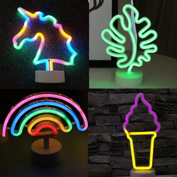  Neon ışık burcu sevimli Led lamba yılbaşı hediyeleri Flamingo Unicorn gökkuşağı USB MİNİ Neon gece ışıkları başucu yatak odası ev dekor