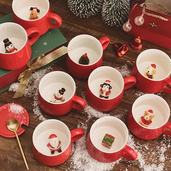  Noel Kupa Kahve Süt Kahvaltı Kupa Kardan Adam Seramik çay bardağı Karikatür 3D Hayvan noel hediyesi Su Bardağı Ofis Drinkware