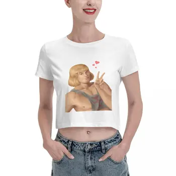  O Adam Selfie Kırpılmış Üstleri Kadınlar için Pamuk Seksi Kaçak Göbek T Shirt Yuvarlak Boyun Karikatür Kadın Tees Kısa Kollu Giyim Yaz