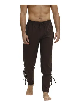  Ortaçağ Erkekler Korsan Pantolon Ayak Bileği Bantlı Dantel-up Pantolon Viking Cosplay Artı Boyutu Yetişkin Korsan Kostüm Rönesans Pantolon