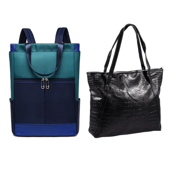  Parlak Timsah Tote Büyük Kapasiteli Bayanlar Basit alışveriş çantası PU Deri (Siyah) ve Laptop Sırt Çantası Kadın Mavi