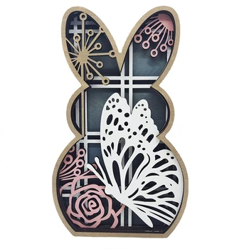  Paskalya ahşap el sanatları içi boş tavşan kelebek Paskalya süslemeleri ev partisi masaüstü süsleme