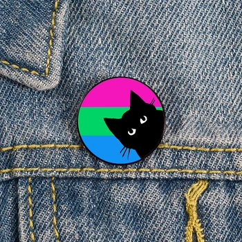  Polysexual gurur kedi Pin Özel sevimli Broş Gömlek Yaka öğretmen tote Çanta sırt çantaları Rozeti Karikatür hediye broş pins kadınlar için