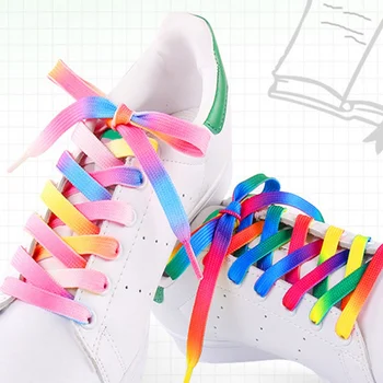  Renkli Degrade Ayakabı moda 2022 Ayakkabı Dizeleri Baskılı Desen beyaz Ayakkabı Bağcıkları Açık Spor Düz Ayakabı Dekor