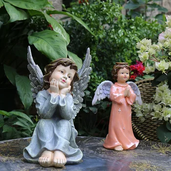  reçine heykeli Avrupa tarzı küçük melek heykelcikleri ülke manzara heykel açık Avlu bahçe dekorasyon hediye a0320