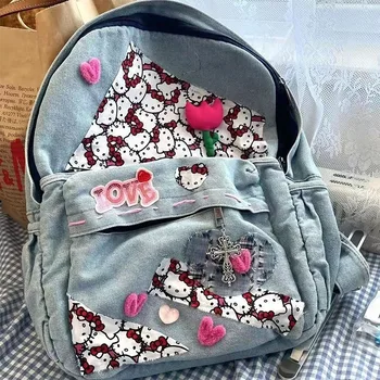  Sanrio Hello Kitty Sırt Çantası Kawaii Seyahat Çantası Anime Moda Çanta Güzellik Seyahat okul çantası Tatlı Sevimli Büyük Kapasiteli Sırt Çantası