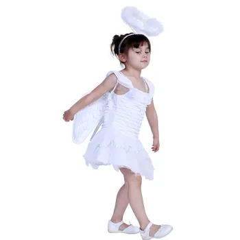  Sevimli Beyaz Kız Melek Cosplay Çocuk Çocuk Cadılar Bayramı Tanrıça Kostümleri Karnaval Purim Geçit Noel Rol Oynayan Parti Elbise