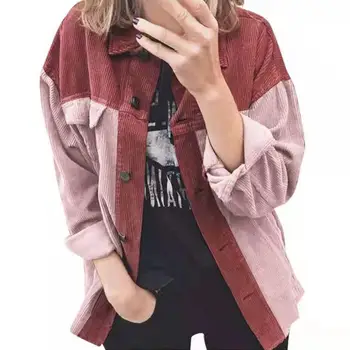  Sonbahar kadın ceketi Uzun Kollu Eşleşen Renk Gömlek Ceket Yumuşak Flap Cepler Turn-aşağı Yaka Kadife Gömlek Kadın Dış Giyim