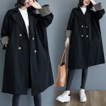  Sonbahar kış 2021 yeni Kore versiyonu gevşek moda mizaç kruvaze trençkot ceket kadın orta uzunlukta Rüzgarlık