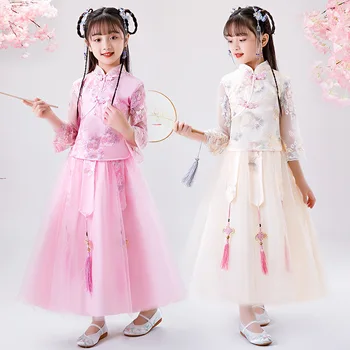  Sonbahar Kış Kız Şifon Tang Takım Elbise Nakış Antik Hanfu Çocuk Güzel Çin Geleneksel Kostümleri Gerçekleştirmek